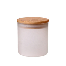 Free sample empty 300ml Wooden lid storage frosted glass jar wide mouth glass jar
